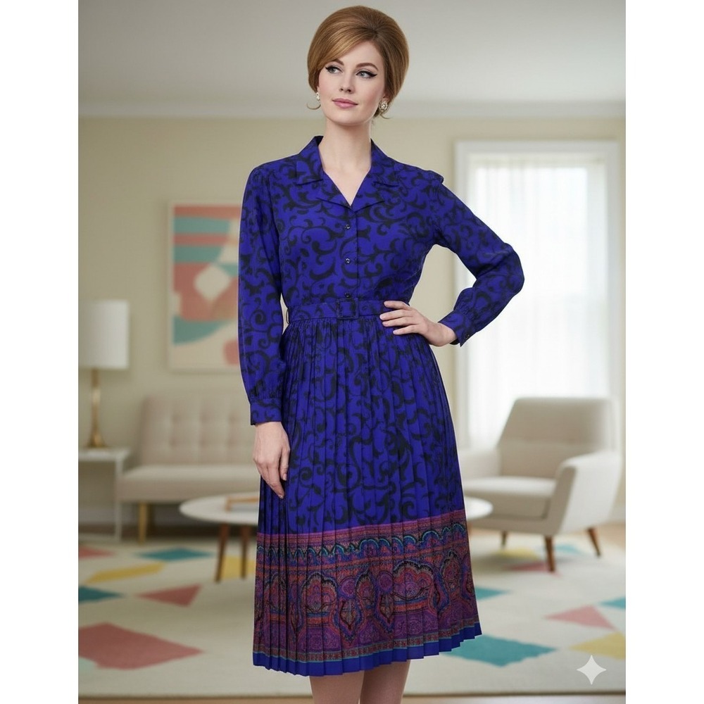 Vintage Schrader Petite Dress Size 6 Colorful Paisley Silky‎ 80s Office Stunner